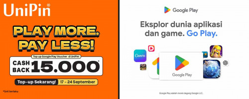 Top Up Google Play Voucher di UniPin, Dapatkan Cashback hingga 15.000 UniPin Credits!